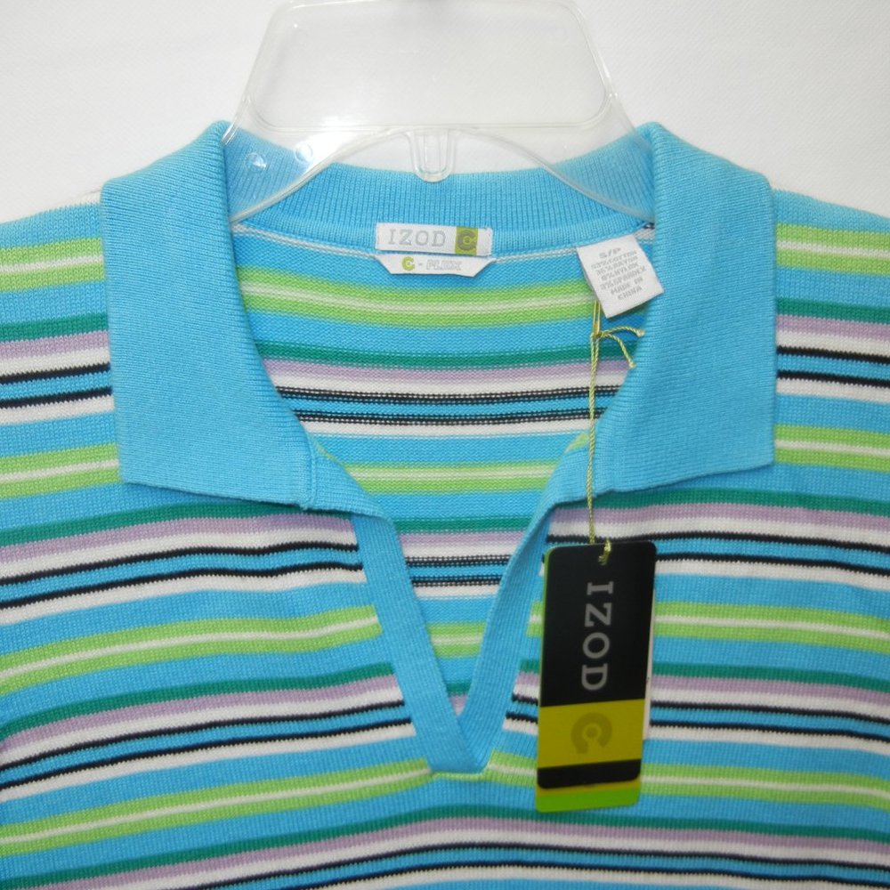 NEW! Izod Sz Sm Sleeveless Sweater Top V Neck Collar Blouse Knit Ribbed Golf NWT